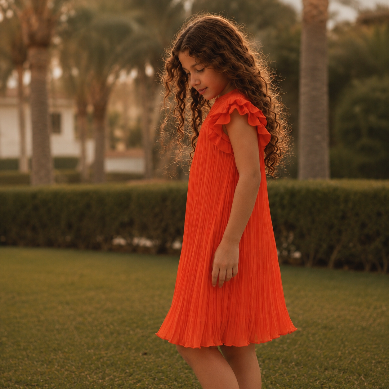 Tangerine Pleated Dress