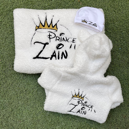 Personalized 4-Piece Winter Baby Set – Jumpsuit, Blanket, Hat & Bib