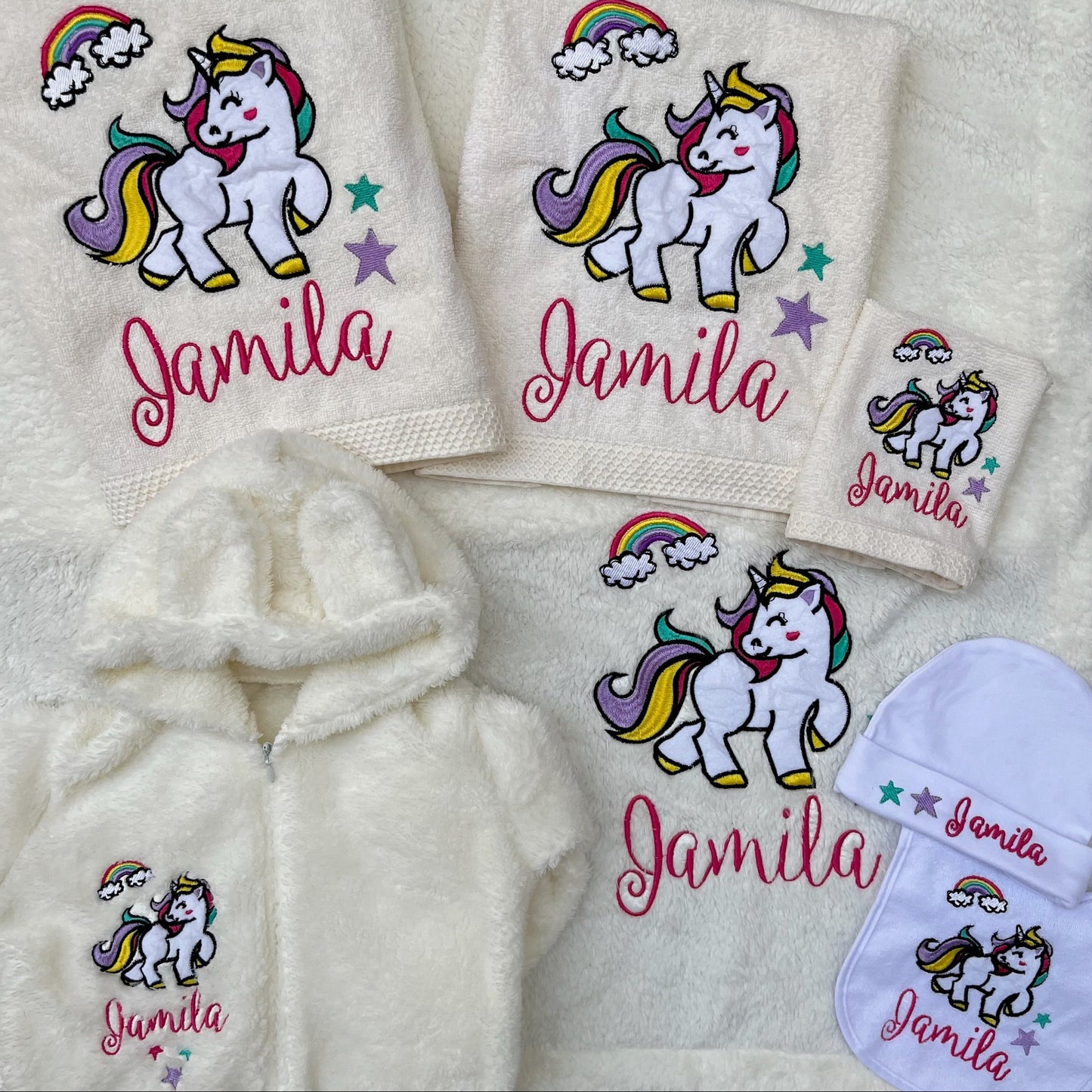 Personalized 4-Piece Winter Baby Set – Jumpsuit, Blanket, Hat & Bib